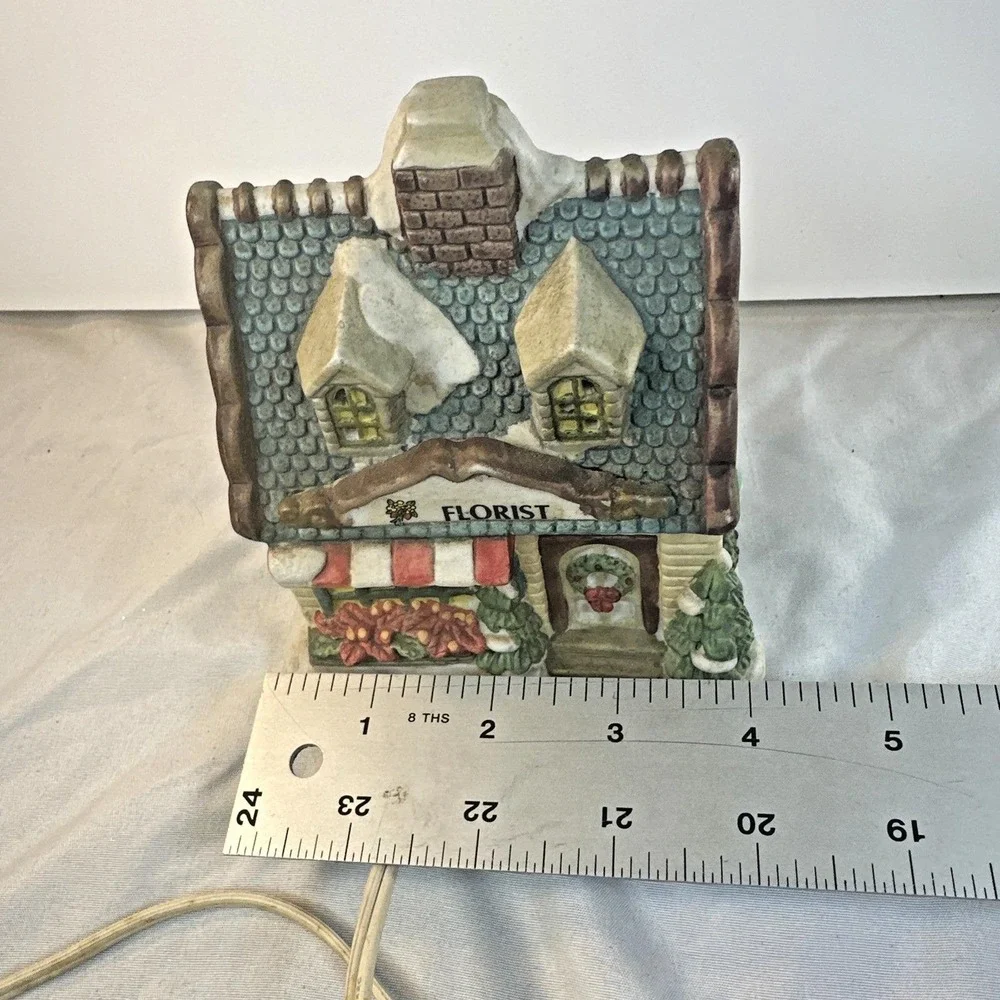 Vintage Christmas Collection Porcelain Lighted House - Flower Shop c 1995